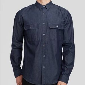 Theory Men's Dark Blue Button Down Shirt Chambrey